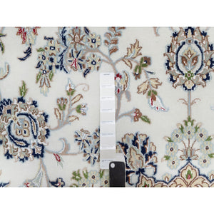 9'x12'1" Daisy White, Nain With Center Flower Design, 250 Kpsi, Hand Knotted, Wool And Silk, Oriental Rug FWR546732
