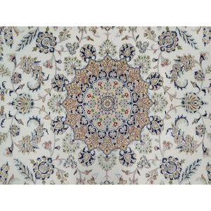 9'x12'1" Daisy White, Nain With Center Flower Design, 250 Kpsi, Hand Knotted, Wool And Silk, Oriental Rug FWR546732