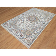 Load image into Gallery viewer, 5&#39;10&quot;x9&#39;2&quot; Pearl White, 250 Kpsi, Hand Knotted, Nain With Flower Medallion Design, Wool And Silk, Oriental Rug FWR546750
