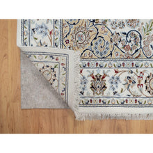 Load image into Gallery viewer, 5&#39;10&quot;x9&#39;2&quot; Pearl White, 250 Kpsi, Hand Knotted, Nain With Flower Medallion Design, Wool And Silk, Oriental Rug FWR546750