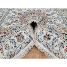 Load image into Gallery viewer, 5&#39;10&quot;x9&#39;2&quot; Pearl White, 250 Kpsi, Hand Knotted, Nain With Flower Medallion Design, Wool And Silk, Oriental Rug FWR546750