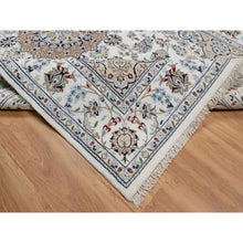Load image into Gallery viewer, 5&#39;10&quot;x9&#39;2&quot; Pearl White, 250 Kpsi, Hand Knotted, Nain With Flower Medallion Design, Wool And Silk, Oriental Rug FWR546750
