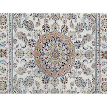 Load image into Gallery viewer, 5&#39;10&quot;x9&#39;2&quot; Pearl White, 250 Kpsi, Hand Knotted, Nain With Flower Medallion Design, Wool And Silk, Oriental Rug FWR546750