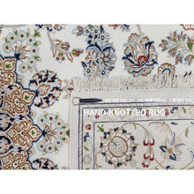 Load image into Gallery viewer, 5&#39;10&quot;x9&#39;2&quot; Pearl White, 250 Kpsi, Hand Knotted, Nain With Flower Medallion Design, Wool And Silk, Oriental Rug FWR546750
