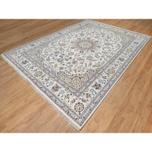 Load image into Gallery viewer, 8&#39;9&quot;x12&#39;3&quot; Pearl White, Hand Knotted, Nain With Flower Medallion Motif, 250 Kpsi, Wool And Silk, Oriental Rug FWR546756