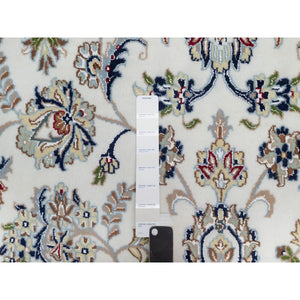 8'9"x12'3" Pearl White, Hand Knotted, Nain With Flower Medallion Motif, 250 Kpsi, Wool And Silk, Oriental Rug FWR546756