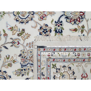 8'9"x12'3" Pearl White, Hand Knotted, Nain With Flower Medallion Motif, 250 Kpsi, Wool And Silk, Oriental Rug FWR546756
