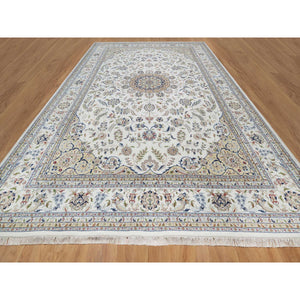 11'9"x18'1" Floral White, 250 Kpsi, Nain With Flower Medallion Design, Hand Knotted, Wool And Silk, Oversized, Oriental Rug FWR546762