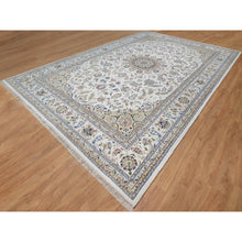 Load image into Gallery viewer, 11&#39;9&quot;x18&#39;1&quot; Floral White, 250 Kpsi, Nain With Flower Medallion Design, Hand Knotted, Wool And Silk, Oversized, Oriental Rug FWR546762