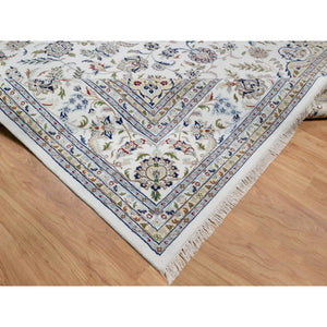 11'9"x18'1" Floral White, 250 Kpsi, Nain With Flower Medallion Design, Hand Knotted, Wool And Silk, Oversized, Oriental Rug FWR546762