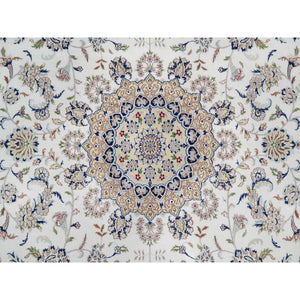 11'9"x18'1" Floral White, 250 Kpsi, Nain With Flower Medallion Design, Hand Knotted, Wool And Silk, Oversized, Oriental Rug FWR546762