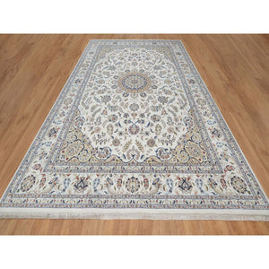 9'8"x14'4" Snow White, Nain With Floral Medallion Design, 250 Kpsi, Hand Knotted, Wool And Silk, Oriental Rug FWR546774