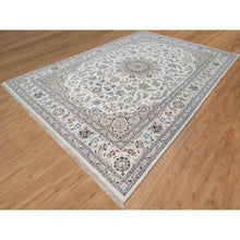 Load image into Gallery viewer, 9&#39;8&quot;x14&#39;4&quot; Snow White, Nain With Floral Medallion Design, 250 Kpsi, Hand Knotted, Wool And Silk, Oriental Rug FWR546774