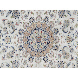 9'8"x14'4" Snow White, Nain With Floral Medallion Design, 250 Kpsi, Hand Knotted, Wool And Silk, Oriental Rug FWR546774