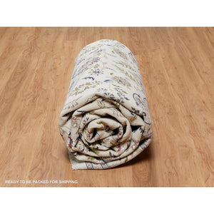 9'8"x14'4" Snow White, Nain With Floral Medallion Design, 250 Kpsi, Hand Knotted, Wool And Silk, Oriental Rug FWR546774