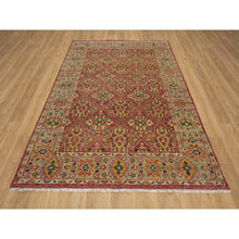 Load image into Gallery viewer, 6&#39;x8&#39;10&quot; Savvy Red, Antiqued Oushak Reimagined With Repetitive Star And Rosette Design, Sheared Low, 100% Wool, Hand Knotted, Oriental Rug FWR546792