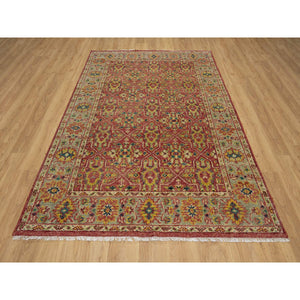 6'x8'10" Savvy Red, Antiqued Oushak Reimagined With Repetitive Star And Rosette Design, Sheared Low, 100% Wool, Hand Knotted, Oriental Rug FWR546792