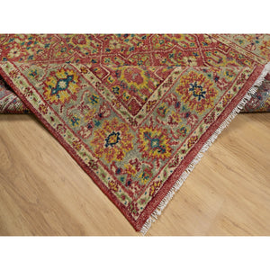 6'x8'10" Savvy Red, Antiqued Oushak Reimagined With Repetitive Star And Rosette Design, Sheared Low, 100% Wool, Hand Knotted, Oriental Rug FWR546792
