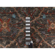 Load image into Gallery viewer, 5&#39;x7&#39; Cedar Brown, Persian Scrolls Leaf and Flower Design, Striae Pattern, Hand Knotted, Textured Wool and Silk, Oriental Rug FWR546798