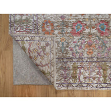 Load image into Gallery viewer, 4&#39;3&quot;x6&#39;2&quot; Snow White With Brown, Directional Vase Design, Silk With Textured Wool, Hand Knotted, Oriental Rug FWR546804