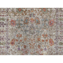 Load image into Gallery viewer, 4&#39;3&quot;x6&#39;2&quot; Snow White With Brown, Directional Vase Design, Silk With Textured Wool, Hand Knotted, Oriental Rug FWR546804