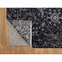 Load image into Gallery viewer, 4&#39;10&quot;x7&#39; Phantom Black, Hand Knotted, Sickle Leaf Design, Soft Pile, Lush and Plush, Wool and Silk, Oriental Rug FWR546810