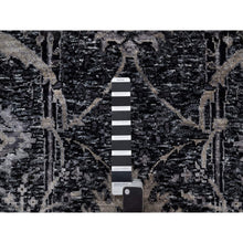 Load image into Gallery viewer, 4&#39;10&quot;x7&#39; Phantom Black, Hand Knotted, Sickle Leaf Design, Soft Pile, Lush and Plush, Wool and Silk, Oriental Rug FWR546810