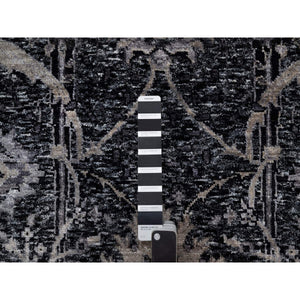 4'10"x7' Phantom Black, Hand Knotted, Sickle Leaf Design, Soft Pile, Lush and Plush, Wool and Silk, Oriental Rug FWR546810