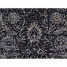 Load image into Gallery viewer, 4&#39;10&quot;x7&#39; Phantom Black, Hand Knotted, Sickle Leaf Design, Soft Pile, Lush and Plush, Wool and Silk, Oriental Rug FWR546810