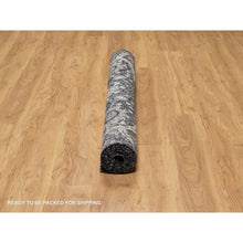 Load image into Gallery viewer, 4&#39;10&quot;x7&#39; Phantom Black, Hand Knotted, Sickle Leaf Design, Soft Pile, Lush and Plush, Wool and Silk, Oriental Rug FWR546810
