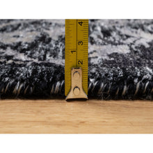 Load image into Gallery viewer, 4&#39;10&quot;x7&#39; Phantom Black, Hand Knotted, Sickle Leaf Design, Soft Pile, Lush and Plush, Wool and Silk, Oriental Rug FWR546810