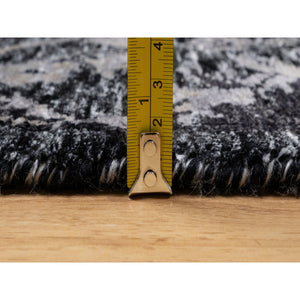 4'10"x7' Phantom Black, Hand Knotted, Sickle Leaf Design, Soft Pile, Lush and Plush, Wool and Silk, Oriental Rug FWR546810