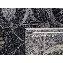 Load image into Gallery viewer, 4&#39;10&quot;x7&#39; Phantom Black, Hand Knotted, Sickle Leaf Design, Soft Pile, Lush And Plush, Wool And Silk, Oriental Rug FWR546810