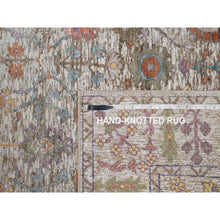 Load image into Gallery viewer, 4&#39;x6&#39;1&quot; Daisy White With Brown, Silk With Textured Wool, Hand Knotted, Directional Vase Design, Oriental Rug FWR546828