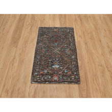 Load image into Gallery viewer, 2&#39;x3&#39; Morel Brown, Persian Scrolls Leaf And Flower Design, Striae Pattern, Hand Knotted, Textured Wool And Silk, Mat, Oriental Rug FWR546912