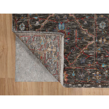 Load image into Gallery viewer, 2&#39;x3&#39; Morel Brown, Persian Scrolls Leaf And Flower Design, Striae Pattern, Hand Knotted, Textured Wool And Silk, Mat, Oriental Rug FWR546912