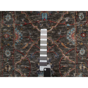 2'x3' Morel Brown, Persian Scrolls Leaf And Flower Design, Striae Pattern, Hand Knotted, Textured Wool And Silk, Mat, Oriental Rug FWR546912