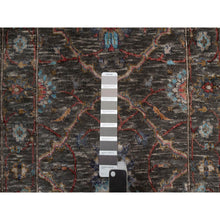 Load image into Gallery viewer, 2&#39;x3&#39; Morel Brown, Persian Scrolls Leaf And Flower Design, Striae Pattern, Hand Knotted, Textured Wool And Silk, Mat, Oriental Rug FWR546912