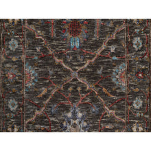 Load image into Gallery viewer, 2&#39;x3&#39; Morel Brown, Persian Scrolls Leaf And Flower Design, Striae Pattern, Hand Knotted, Textured Wool And Silk, Mat, Oriental Rug FWR546912