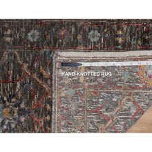 Load image into Gallery viewer, 2&#39;x3&#39; Morel Brown, Persian Scrolls Leaf And Flower Design, Striae Pattern, Hand Knotted, Textured Wool And Silk, Mat, Oriental Rug FWR546912