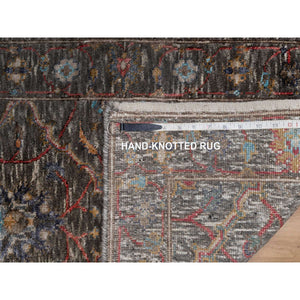 2'x3' Morel Brown, Persian Scrolls Leaf And Flower Design, Striae Pattern, Hand Knotted, Textured Wool And Silk, Mat, Oriental Rug FWR546912