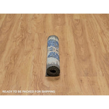 Load image into Gallery viewer, 2&#39;x3&#39; Tortilla Brown With Blue, Broken And Erased Persian Sarouk Design, Wool And Silk, Hand Knotted, Oriental Mat, Rug FWR546924