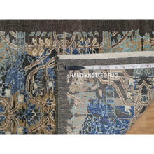 Load image into Gallery viewer, 2&#39;x3&#39; Tortilla Brown With Blue, Broken And Erased Persian Sarouk Design, Wool And Silk, Hand Knotted, Oriental Mat, Rug FWR546924