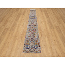 Load image into Gallery viewer, 2&#39;5&quot;x26&#39; Chiffon White, Silk With Textured Wool, Hand Knotted, Sickle Leaf Design, Borderless, Xl Runner, Oriental Rug FWR546954