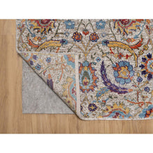 Load image into Gallery viewer, 2&#39;5&quot;x26&#39; Chiffon White, Silk with Textured Wool, Hand Knotted, Sickle Leaf Design, Borderless, XL Runner, Oriental Rug FWR546954