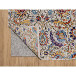 2'5"x26' Chiffon White, Silk with Textured Wool, Hand Knotted, Sickle Leaf Design, Borderless, XL Runner, Oriental Rug FWR546954
