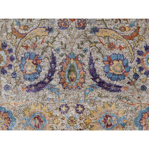 2'5"x26' Chiffon White, Silk with Textured Wool, Hand Knotted, Sickle Leaf Design, Borderless, XL Runner, Oriental Rug FWR546954