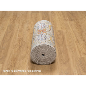 2'5"x26' Chiffon White, Silk with Textured Wool, Hand Knotted, Sickle Leaf Design, Borderless, XL Runner, Oriental Rug FWR546954