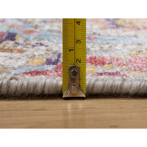2'5"x26' Chiffon White, Silk with Textured Wool, Hand Knotted, Sickle Leaf Design, Borderless, XL Runner, Oriental Rug FWR546954
