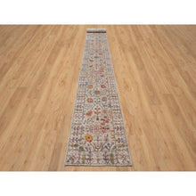 Load image into Gallery viewer, 2&#39;7&quot;x23&#39;9&quot; Rice White With Brown, Hand Knotted, Directional Vase Design, Silk With Textured Wool, Xl Runner, Oriental Rug FWR546960